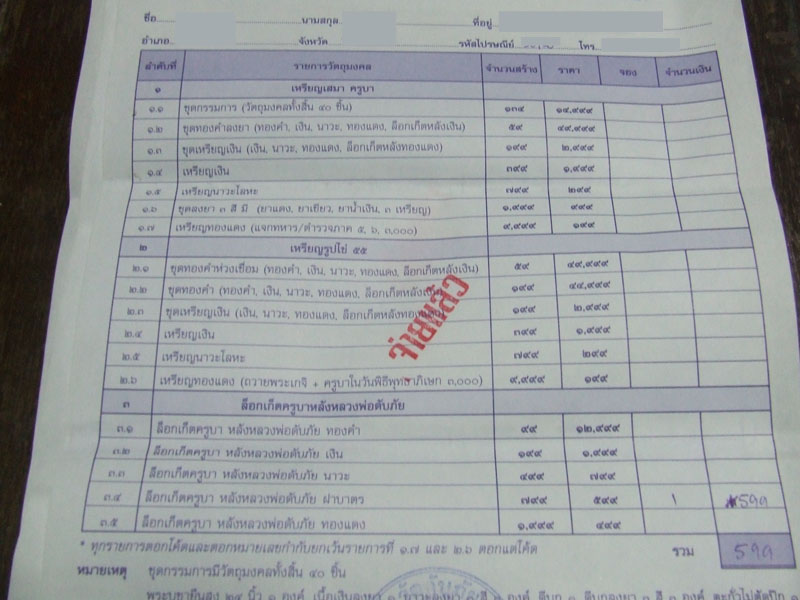 ใบจองล็อกเก็ตครูบาดับภัย ทองฝาบาตร(เคาะเดียว)