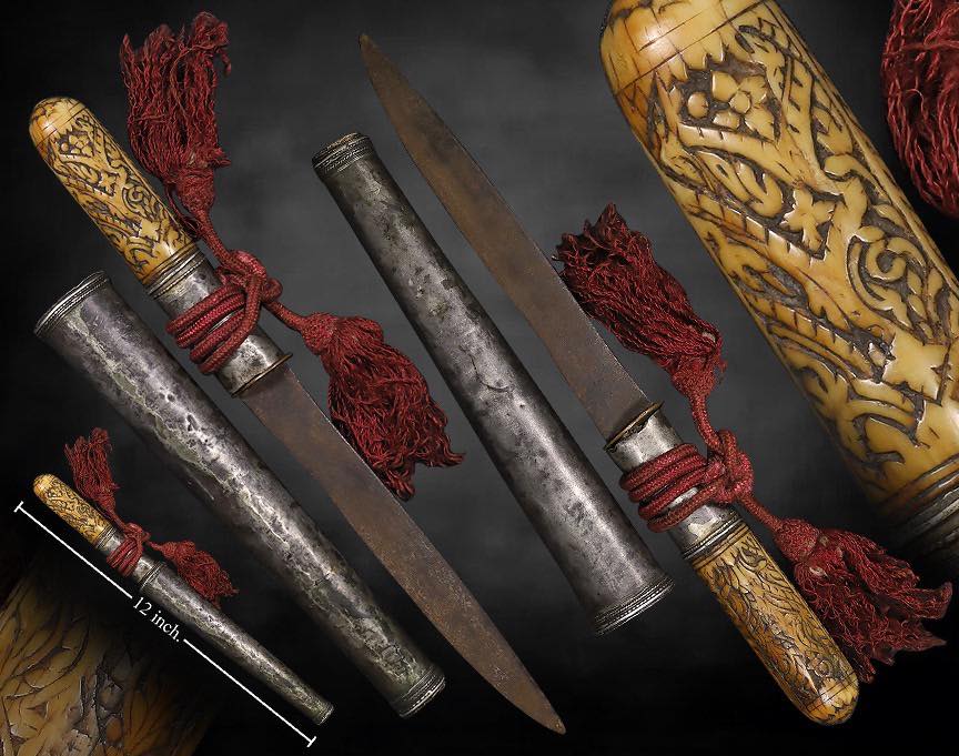 มีดหลูบเงินล้านนาด้ามงาแกะลายไทย