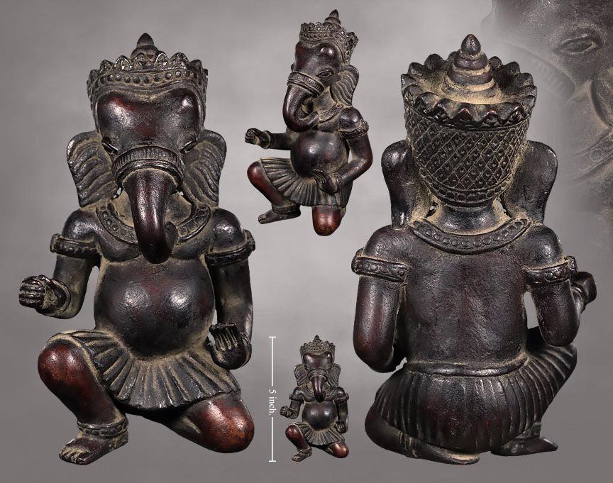 พระพิฆเนศเนื้อไม้แกะลงรักโบราณ